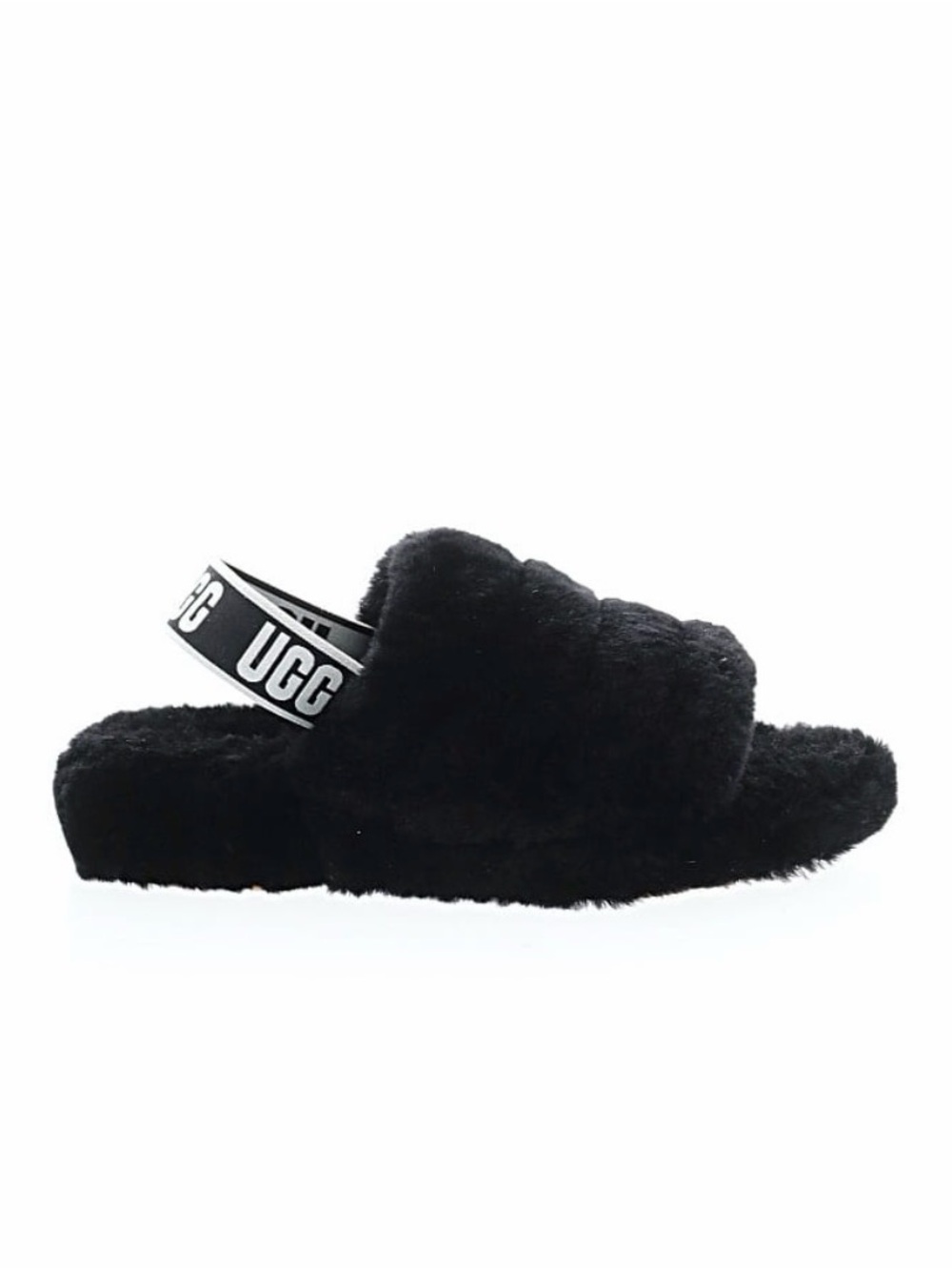 UGG Kids Black Plush Slide with Branded Elastic Sling